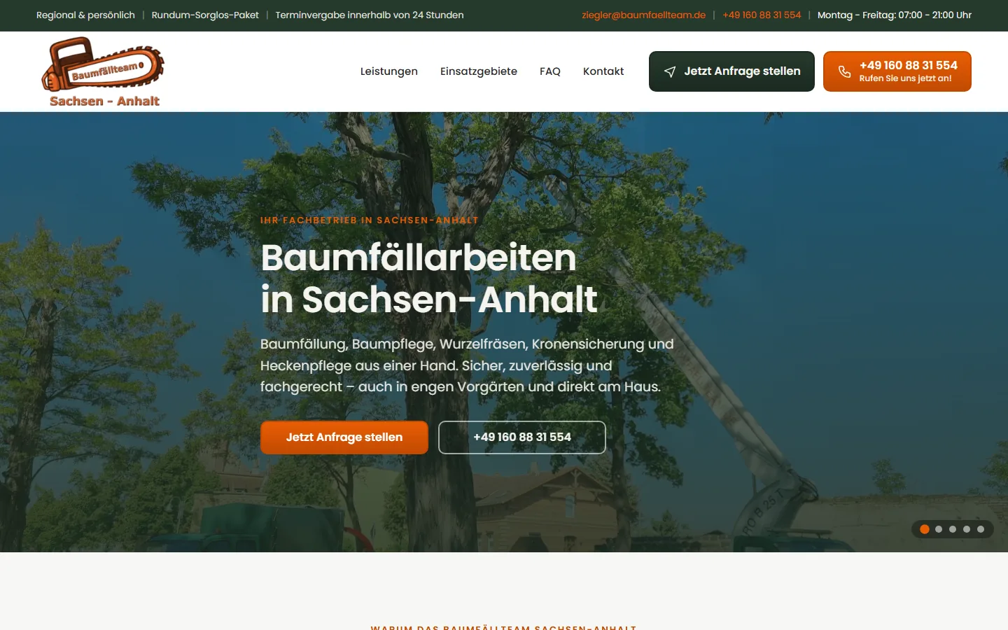 Startseite baumfaellteam.de auf dem Desktop